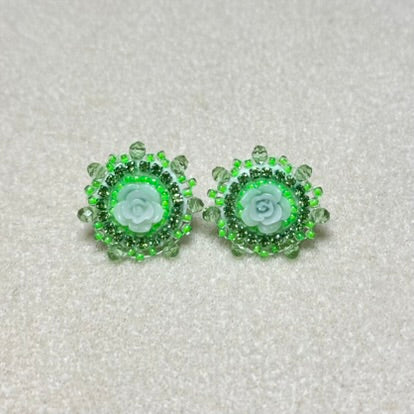 Post Earrings - Green Rose